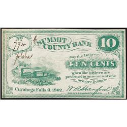1862 Ten Cents Summit County Bank Obsolete Note