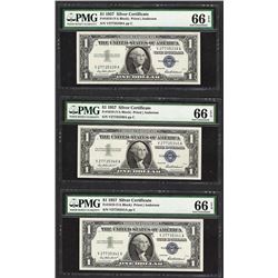 Lot of (3) Consecutive 1957 $1 Silver Certificate Notes PMG Gem Uncirculated 66E