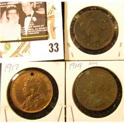 190?, 1917 Holed, & 1919 (Corrosion) Canada Large Cents.