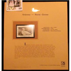 1999 Arizona-Snow Goose Waterfowl $5.50 Stamp. Mint Condition with literature, unsigned.