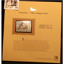 1999 Colorado-Blue-winged Teal Waterfowl $5.00 Stamp. Mint Condition with literature, unsigned.