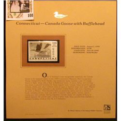1999 Connecticut-Canada Goose with Bufflehead Waterfowl $5.00 Stamp. Mint Condition with literature,