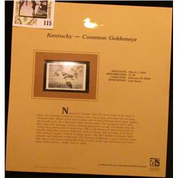 1999 Kentucky-Common Goldeneye Waterfowl $7.50 Stamp. Mint Condition with literature, unsigned.