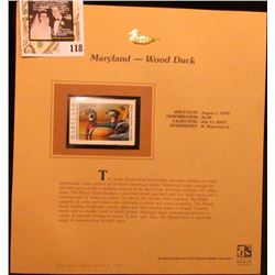 1999 Maryland-Wood Duck Waterfowl $6.00 Stamp. Mint Condition with literature, unsigned.