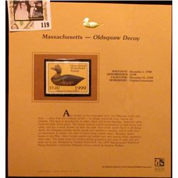 1999 Massachusetts-Oldsquaw Decoy Waterfowl $5.00 Stamp. Mint Condition with literature, unsigned.