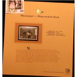 1999 Mississippi Ring-necked Duck Waterfowl $5.00 Stamp. Mint Condition with literature, unsigned.