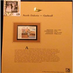 1999 North Dakota-Gadwall Waterfowl $6.00 Stamp. Mint Condition with literature, unsigned.
