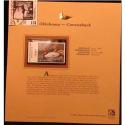 1999 Oklahoma-Canvasback Waterfowl $4.00 Stamp. Mint Condition with literature, unsigned.