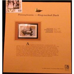 1999 Pennsylvania-Ring-necked Duck Waterfowl $5.50 Stamp. Mint Condition with literature, unsigned.