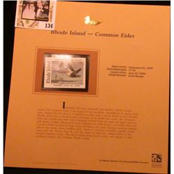 1999 Rhode Island-Common eider Duck Waterfowl $7.50 Stamp. Mint Condition with literature, unsigned.