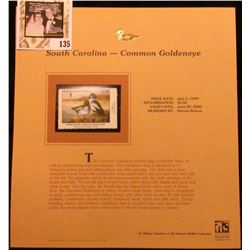 1999 South Carolina-Common Goldeneye Waterfowl $5.50 Stamp. Mint Condition with literature, unsigned