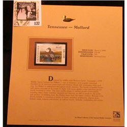 1999 Tennessee-Mallard Waterfowl $10.00 Stamp. Mint Condition with literature, unsigned.