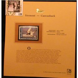 1999 Vermont-Canvasback Waterfowl $5.00 Stamp. Mint Condition with literature, unsigned.