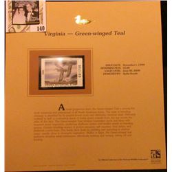 1999 Virginia-Green-winged Teal Waterfowl $5.00 Stamp. Mint Condition with literature, unsigned.