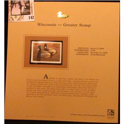 1999 Wisconsin-Greater Scaup Waterfowl $7.00 Stamp. Mint Condition with literature, unsigned.