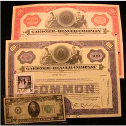 "Less Than 100 Shares" & "100 Shares" Stock Certificates "Gardner-Denver Company" 1960 & 1951; & Ser