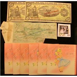 August 31st, 1874 Woodstock, Ont. "The Canadian Bank" cut-cancelled Check; (6) 1950 era "Happy Birth