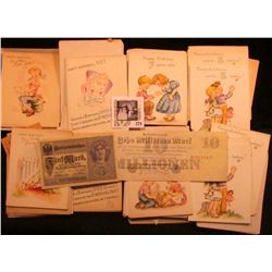 Large group of 1950 era Greeting Cards & envelopes, unused; Series 1923 Germany 10 Million Mark Reic