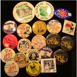 (20) Old Pin-backs, most of which are from Iowa. Includes Iowa Hawkeyes, Braddyville Centennial, Aud