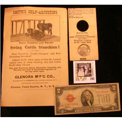 Series 1928D Two Dollar U.S. Note "Red Seal", VG; 1890 era Advertising brochure "Smith's Self-Adjust