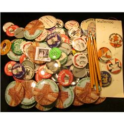(100) Various Political & Local Pin-backs including Iowa and Iowa Hawkeyes; & (5) Advertising Pencil