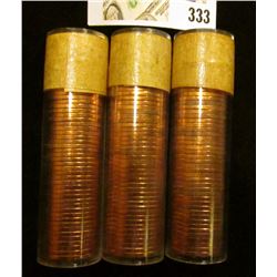 (3) 1957 Original Gem BU Solid-date Rolls of Canada Maple Leaf Cents. Each roll contains 50 pcs, all