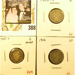 Group of (3) Barber Dimes, 1905-O, 1905-S, 1906, all G, group value $13