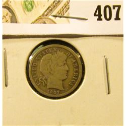 1907-D Barber Dime, F, value $10