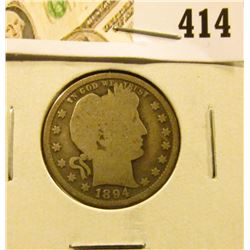 1894 Barber Quarter, G, value $9