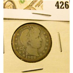 1902 Barber Quarter, G, value $9