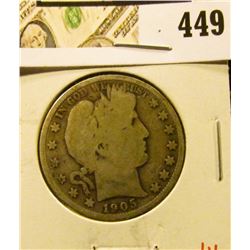 1905-S Barber Half Dollar, G, value $16