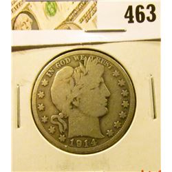 1914-S Barber Half Dollar, G+, value $16