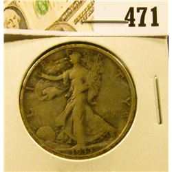 1933-S Walking Liberty Half Dollar, F, value $18