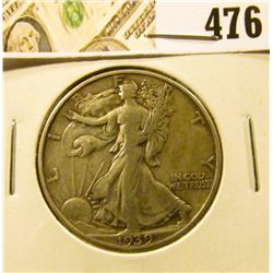 1939 Walking Liberty Half Dollar, XF, value $20
