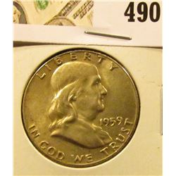 1959 Franklin Half Dollar, AU toned, value $15