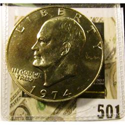 1974 Eisenhower Dollar, BU from Mint Set, value $6 to $60