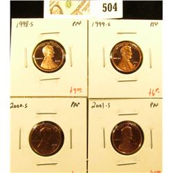 Group of (4) PROOF Lincoln Cents, 1998-S, 1999-S, 2000-S, 2001-S, group value $23+