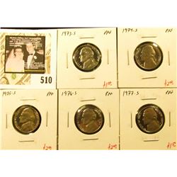 Group of (5) PROOF Jefferson Nickels, 1973-S, 1974-S, 1975-S, 1976-S, 1977-S, group value $9