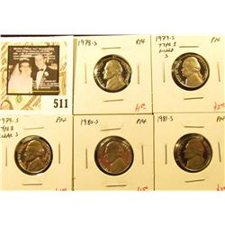 Group of (5) PROOF Jefferson Nickels, 1978-S, 1979-S type 1, 1979-S type 2, 1980-S, 1981-S, group va