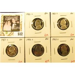 Group of (5) PROOF Jefferson Nickels, 1982-S, 1983-S, 1987-S, 1992-S, 1993-S, group value $14+
