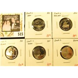 Group of (5) PROOF Jefferson Nickels, 2004-S Peace, 2004-S Keelboat, 2005-S Bison, 2005-S Ocean, 200