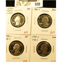 Group of (4) PROOF Washington Quarters, 1979-S type 1, 1980-S, 1981-S type 1, 1981-S type 2, group v