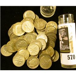 Roll of (50) Old Silver Roosevelt Dimes in a plastic tube.
