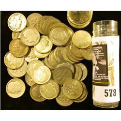 Roll of (50) Old Silver Roosevelt Dimes in a plastic tube.