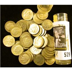 Roll of (50) Old Silver Roosevelt Dimes in a plastic tube.