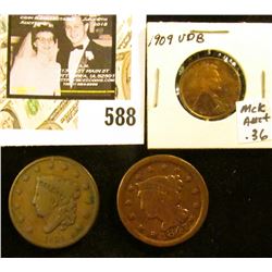 1835 & 1847 U.S. Large Cents, both G-VG; & 1909 P VDB, EF.