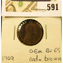 1909 P Lincoln Cent, GEM BU 65 Red & brown