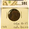 Image 1 : 1909 P Lincoln Cent, GEM BU 65 Red & brown