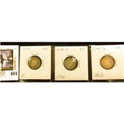 Barber Dime lot: 1898P Good, 1898 O G/AG, 1898 S AG/G.