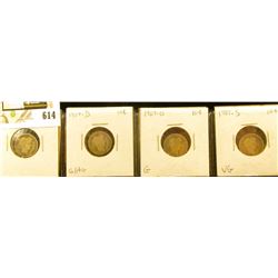 Barber Dime lot: 1907 P G, 1907 D G/AG, 1907 O G, & 1907 S VG.